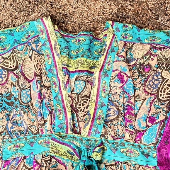 Vibrant Blue Turquoise and Purple Sheer Women's Swim Cover-Up Fits M/L - Picture 11 of 16